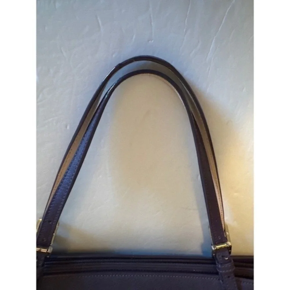 Tory Burch Tote‎ Bag Violet Leather Gold Logo Top Zip Shoulder Bag